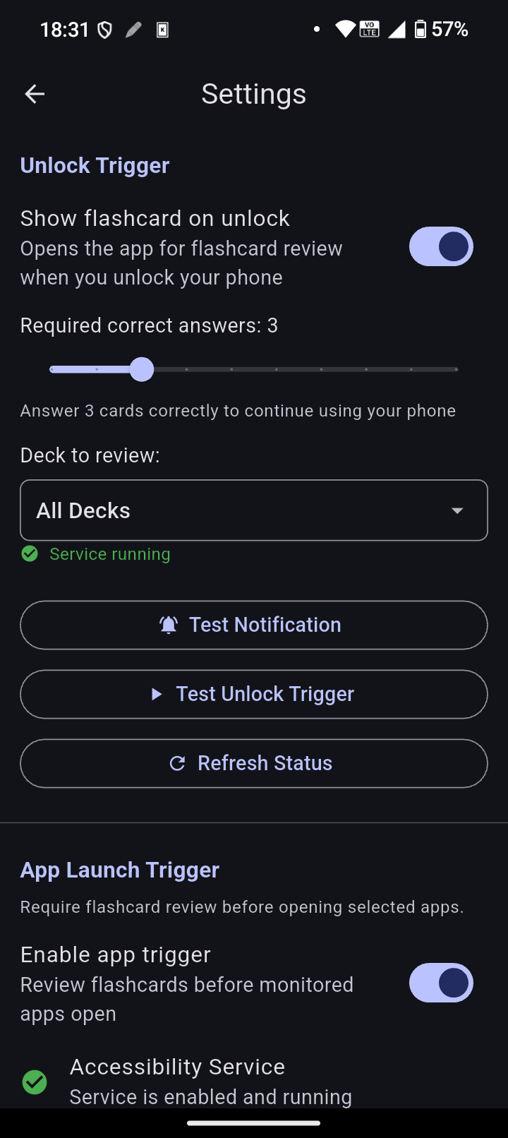 Settings screen